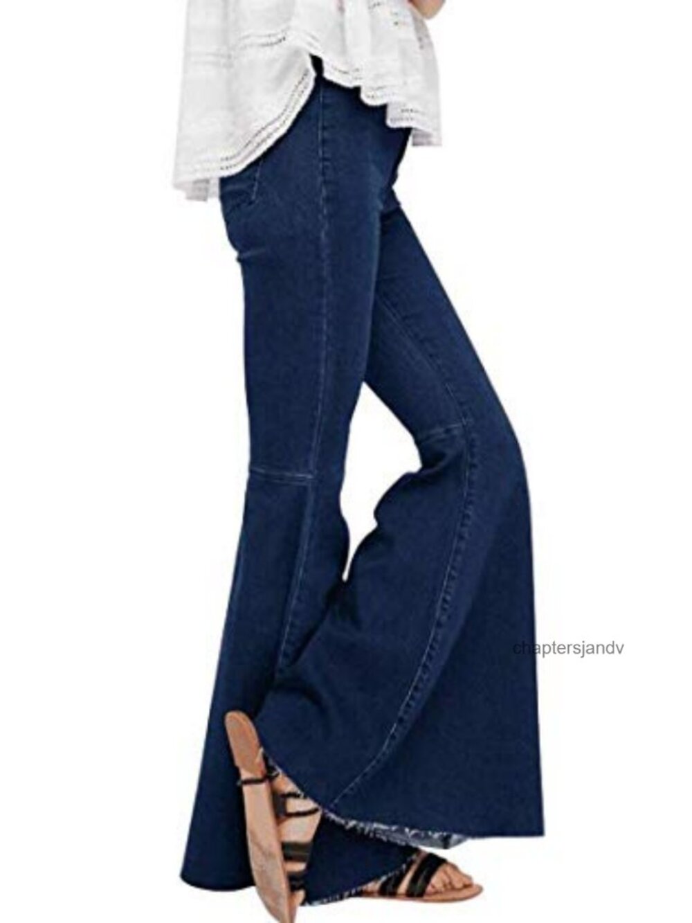 Women's High Waist Tassel Stretch Denim Bell Bottom Flared Jeans